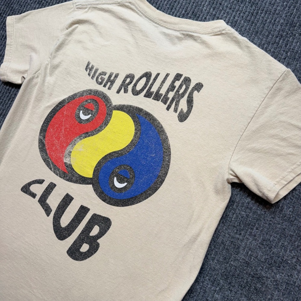 A-Lab Mens Small Tan High Rollers Club Yin Yang Graphic Skate T Shirt